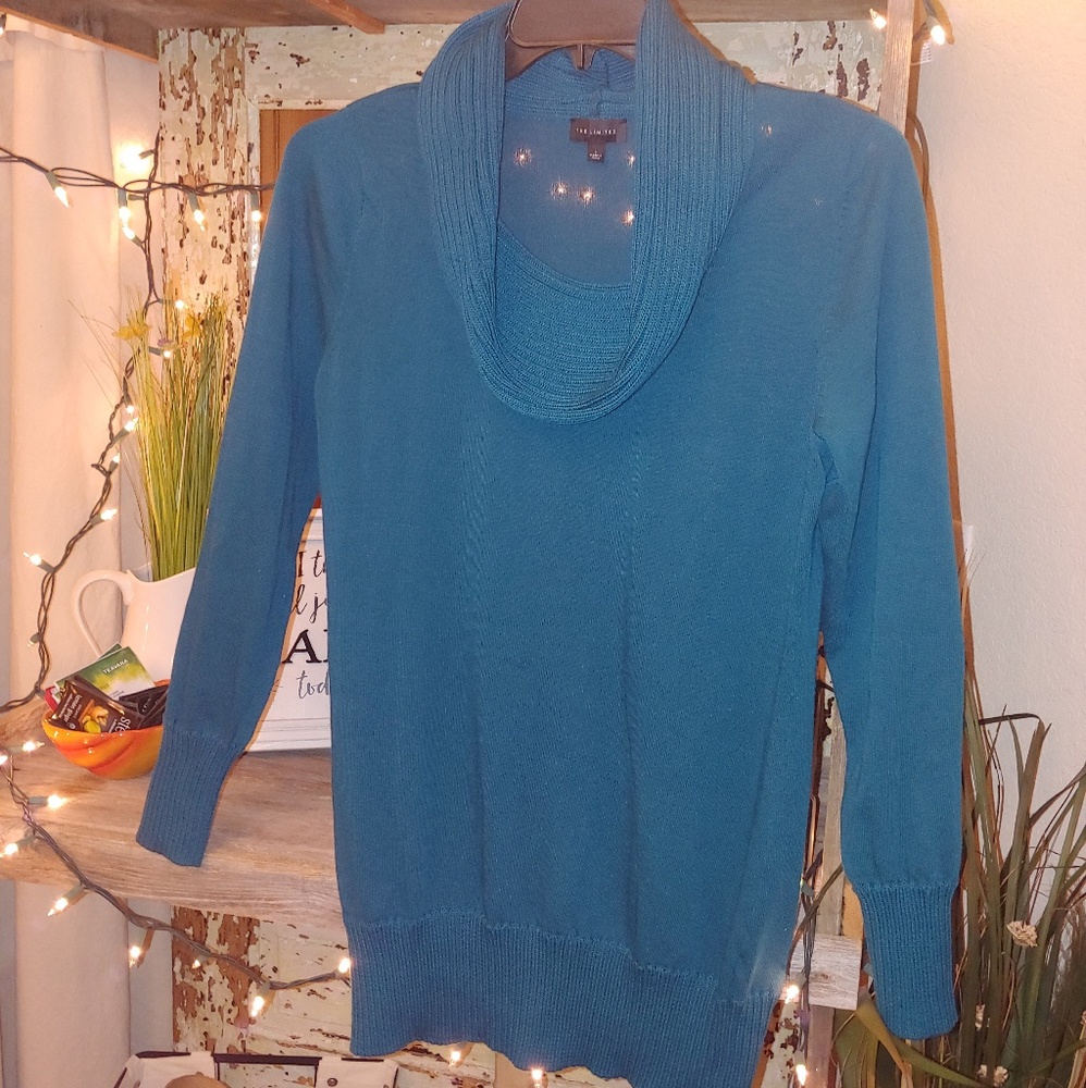 The Limited Cowl Neck Teal Sweater